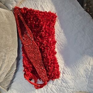 Red adjustable strap purse with sequins